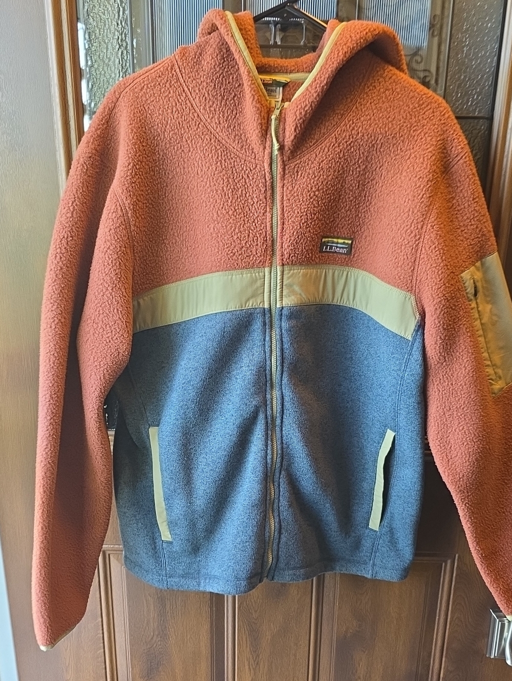 L.L. Bean Rust, Blue & Tan Sherpa Fleece Zip Hoodie
